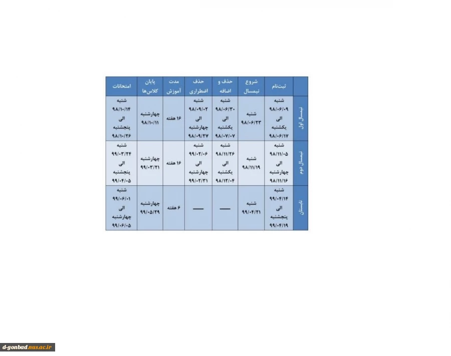 تقویم آموزشی سال تحصیلی 99-98 در یک نگاه 2