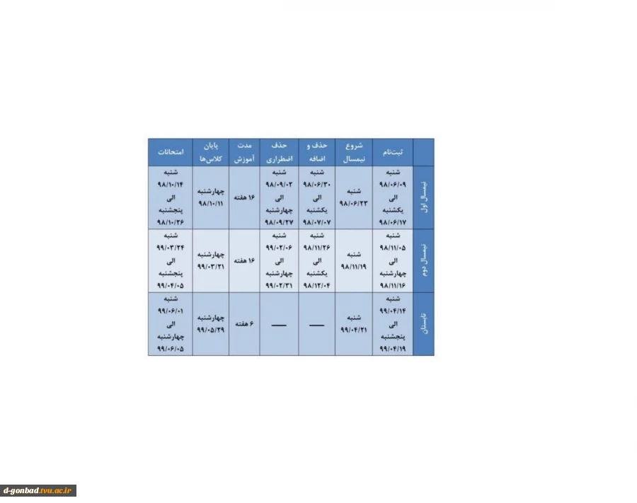 تقویم آموزشی سال تحصیلی 99-98 در یک نگاه 2